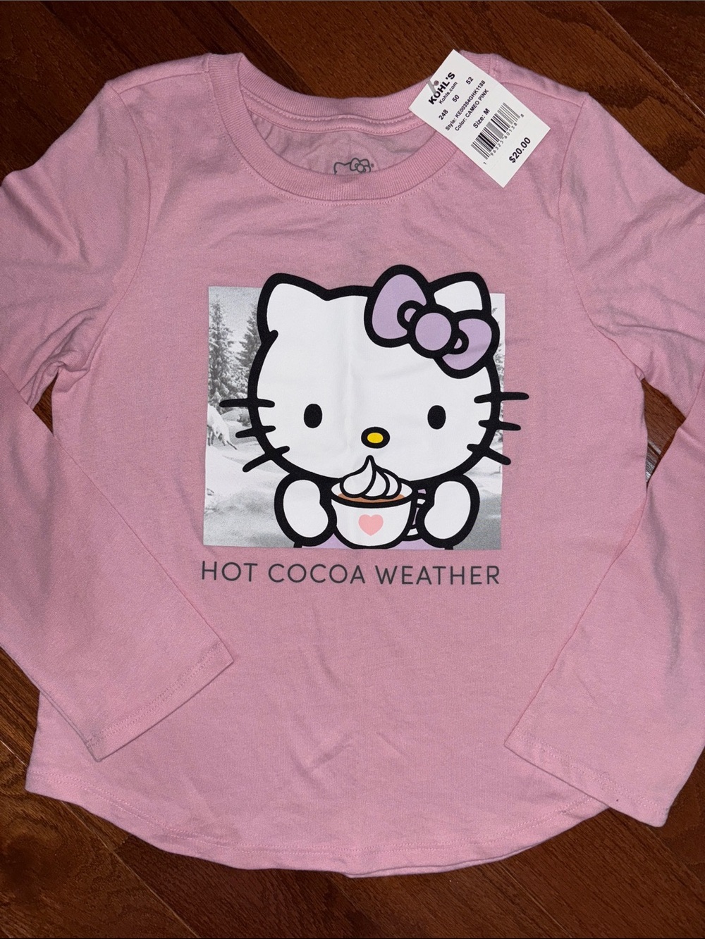 Hello Kitty Pink Long Sleeve Tee with Graphic Bow